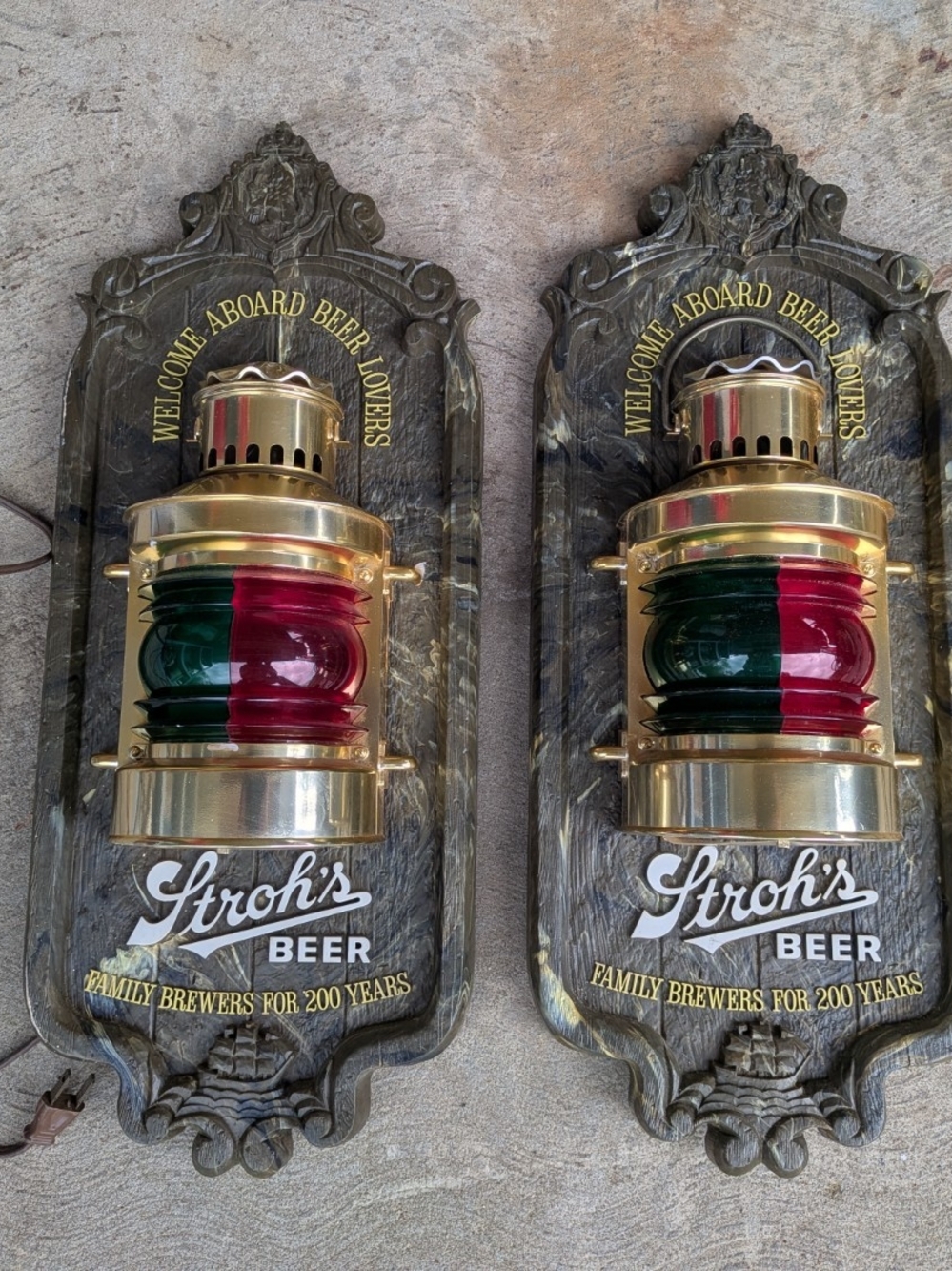 Stroh's Beer Nautical Lighted Breweriana light up Signs, set of 2